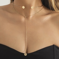 Simple Geometric Sequins Punk Collar Metal Double-Layer Long Tassel Copper Necklace