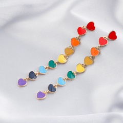 New Drop Oil Long Heart contrast color tassel earrings
