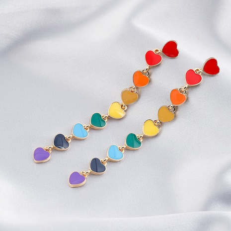New Drop Oil Long Heart contrast color tassel earrings's discount tags