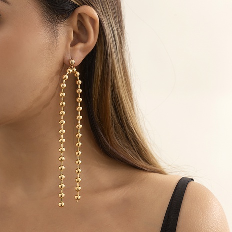 Fashion Punk Ball Bead Chain Geometric Tassel Long Metal Copper Earrings 's discount tags
