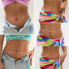 Simple Ethnic Style Colorful Bead Woven Sexy Acrylic Tassel Belt Body Chain