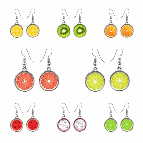 Grapefruit Watermelon Kiwi Pitaya Orange Fruit Pattern Glass Patch Alloy Ear Hook's discount tags