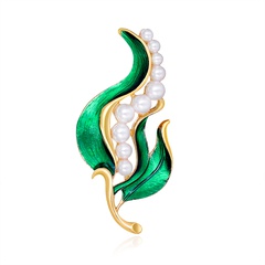 Fashion Vintage Green Leaf Pearl Brooch Suit Accessories 