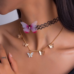Conjunto de collar de encaje con colgante de mariposa acrílico colorido diamante con incrustaciones tridimensionales de moda