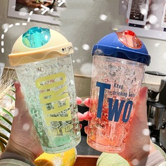 Summer Cartoon Young Girl Student Ice Cup Cold Drink Juice Cool Tumbler Double Layer Straw Cup