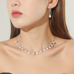 Fashion Pearl Zircon Ornament Bridal Wedding Necklace Earrings Jewelry Set