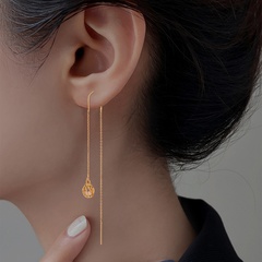 Fashion Micro Inlaid Zircon Cage Pendant Tassel Piercing Copper Earrings Pairs
