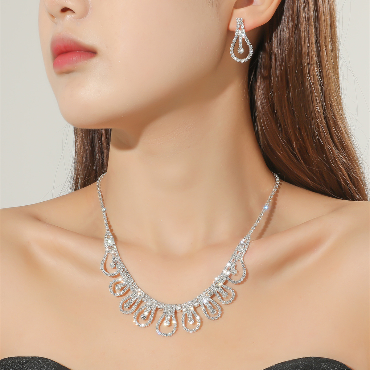 Conjunto de collar de pendientes de gota de agua accesorios de boda de diamantes de imitacin de novia de modapicture1
