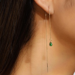 Fashion Micro-Inlaid Beccarite Water Drop Pendant Tassel Piercing Copper Earrings Pairs
