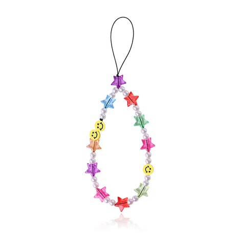 Pearl smiley soft pottery mobile phone chain acrylic fruit pentagram mobile phone anti-lost lanyard's discount tags