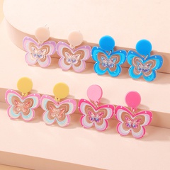 Fashion New Three-Dimensional Butterfly Pendant Color Printing Acrylic Earrings
