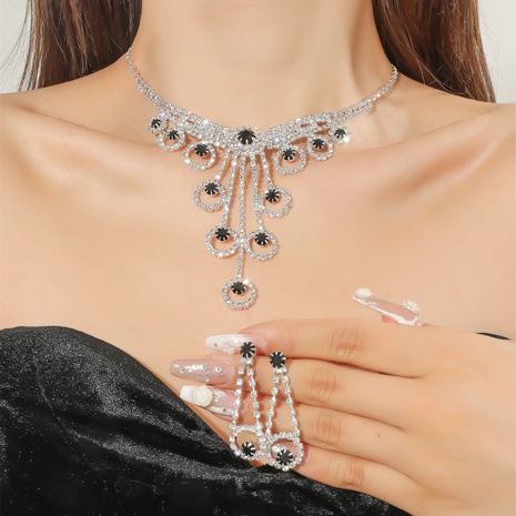 Fashion Fully-Jewelled Diamond Necklace Accessories Female Earrings Set's discount tags