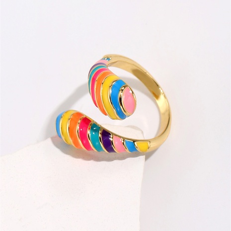 Fashion Colorful Opening Plated 18K Gold Rainbow Alloy Ring's discount tags