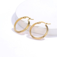 Simple Stainless Steel Electroplated 18K Golden embossed Earrings