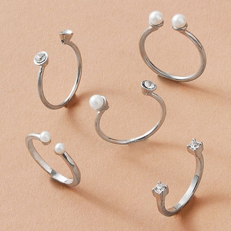 New Style Pearl rhinestone Open Adjustable Ring Five-Piece Set's discount tags
