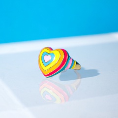 Mode Bunte Herz Form Öffnung Überzogene 18K Gold Regenbogen Kupfer Ring