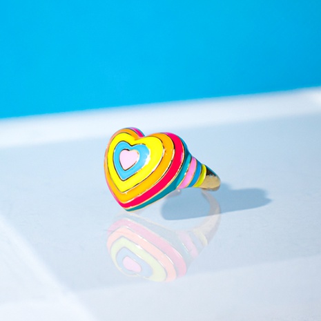 Fashion Colorful Heart Shape Opening Plated 18K Gold Rainbow Copper Ring's discount tags