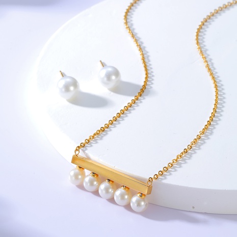 Nouveau Simple De Mode Plaqué Or Belle Blanc Perles Alliage Collier Boucles D'oreilles Ensemble's discount tags