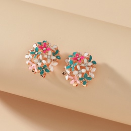 Fashion Colorful round Hydrangea Drop Oil Diamond Flower Alloy Ear Clippicture13