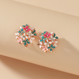 Fashion Colorful round Hydrangea Drop Oil Diamond Flower Alloy Ear Clippicture16