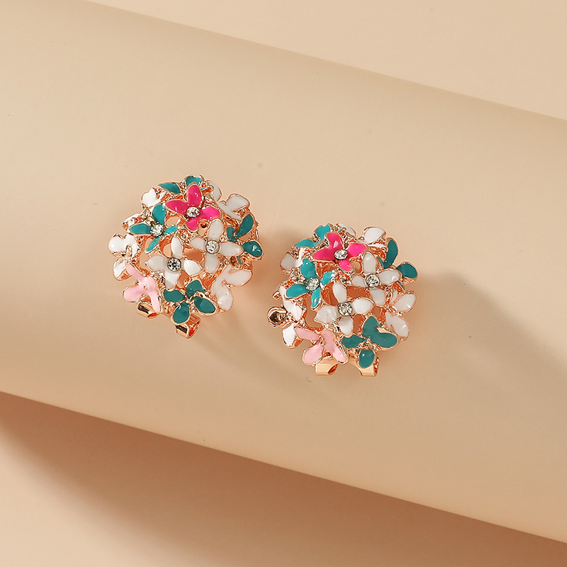 Fashion Colorful round Hydrangea Drop Oil Diamond Flower Alloy Ear Clippicture1