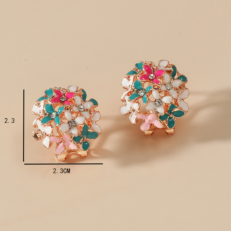 Fashion Colorful round Hydrangea Drop Oil Diamond Flower Alloy Ear Clippicture3