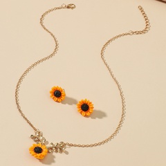 Fashion Cute Sunflower Leaf Pendant Resin Necklace Ear Stud Set