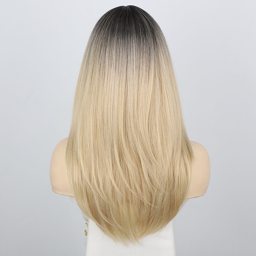 Noir au Blond Ombre Femmes Perruque avec Une Frange Longueur Moyenne Synthtique Couches Naturel Perruque De Cheveuxpicture4