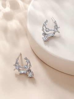 Delicate C-Shaped Star Cubic Zirconia Earrings