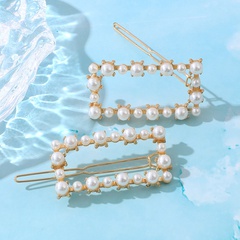2022 popular Korean style pearl geometric bangs clip retro hair clip set