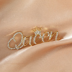 fashion rhinestone letter queen crown alloy brooch