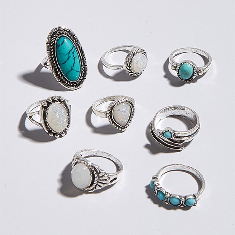Vintage Alloy Inlaid Turquoise Geometric Ring Set of 8's discount tags