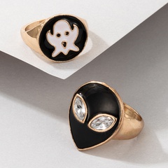 New Style Alien Head Black Ghost Face Dripping Oil Ring Two-Piece Set