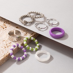 Neue Kontrast Farbe Acryl Perlen Schmetterling Blume Ring 9-Teiliges Set