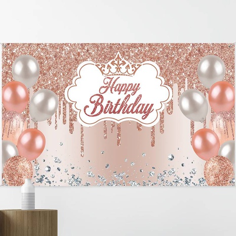 Rose Gold Birthday Background Cloth Decoration Birthday Banner Door Curtain's discount tags