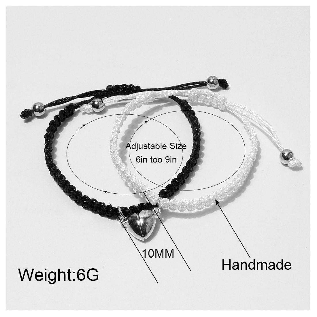 Simple Alloy HeartShaped Magnetic Buckle Suction Couple Bracelet Handmade Braided Ropepicture1