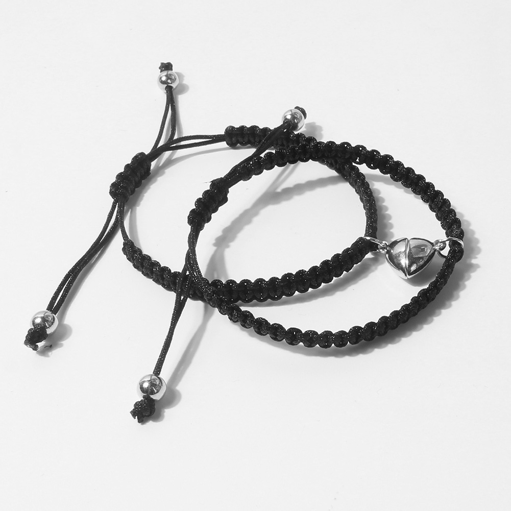 Simple Alloy HeartShaped Magnetic Buckle Suction Couple Bracelet Handmade Braided Ropepicture3