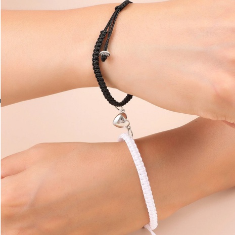 Fashion Heart-Shaped Magnet Couple Woven Black and White Rope Adjustable Bracelet's discount tags