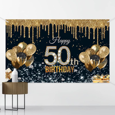 50-Year-Old Black Gold Birthday Background Fabric Birthday Banner's discount tags
