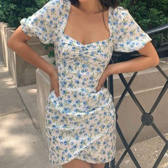 Sommer Neue Mode Blase Sleeve Digital Gedruckt Sexy kurzen Kleid