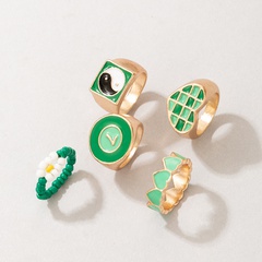 Conjunto de anillo de aceite de goteo colorido de mariposa de cuentas de corazón de contraste de Color de moda