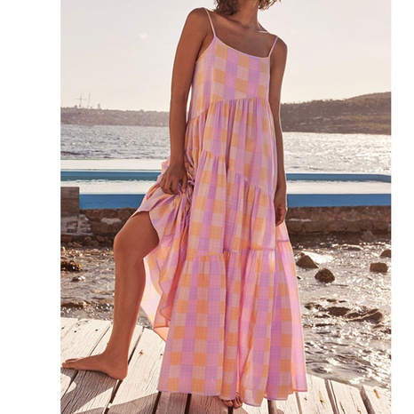 Moda de verano de las mujeres nuevo vestido de patrón de tela escocesa de correa de espagueti Casual Suelto's discount tags