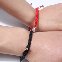 Fashion Woven Matching Red Rope Flower Alloy Magnetic Couple Bracelet