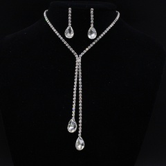 Fashion Ornament Rhinestone Crystal Water Drop Necklace Earring Suit