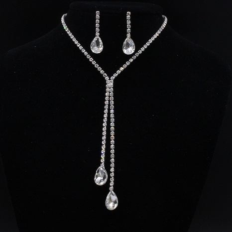 Fashion Ornament Rhinestone Crystal Water Drop Necklace Earring Suit's discount tags