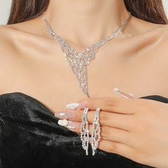 Mode Einfache Weiß Helle Kristall Phoenix Schwanz Halskette und Ohrringe Schmuck-Set