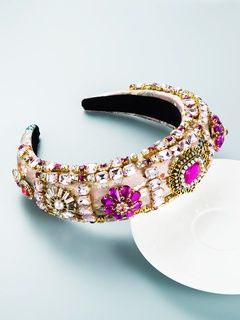Fashion Baroque Full Diamond Thickened Sponge Embroidery Wide-Brimmed Ball Rhinestone Headband 