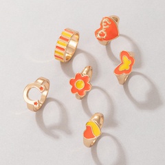 Conjunto de anillo de goteo de aceite colorido mariposa flor corazón contraste de Color a la moda