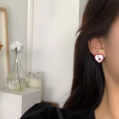 Fashion Heart Shaped Cute Cherry Pattern Alloy Earrings Contrast Color