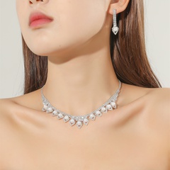 Fashion Water Drop Pearl Rhinestone Pendant Necklace Earrings Accessories Diamond-Studded Set